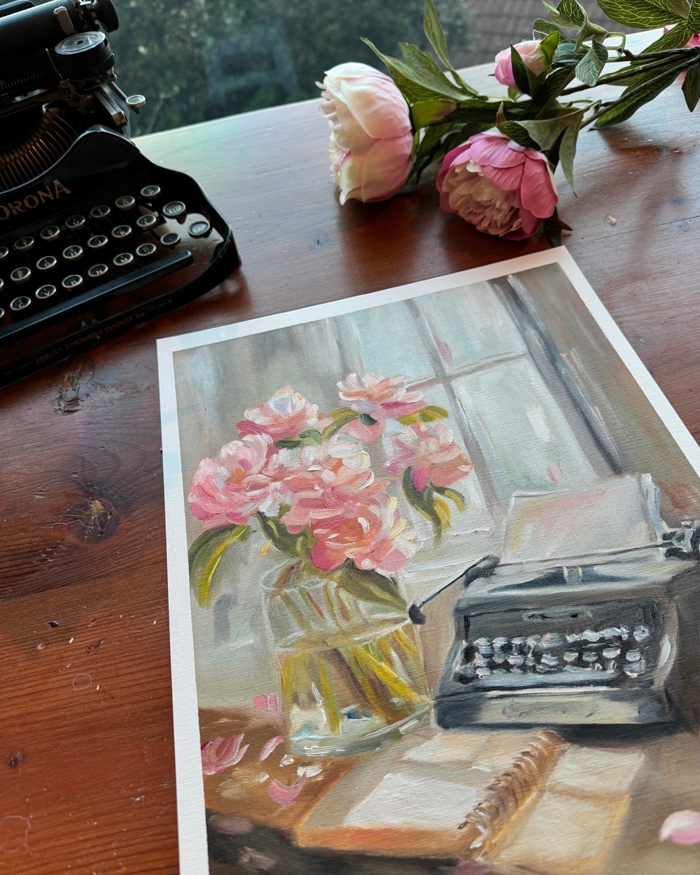 Peonies and Typewriter – Fine Art Print