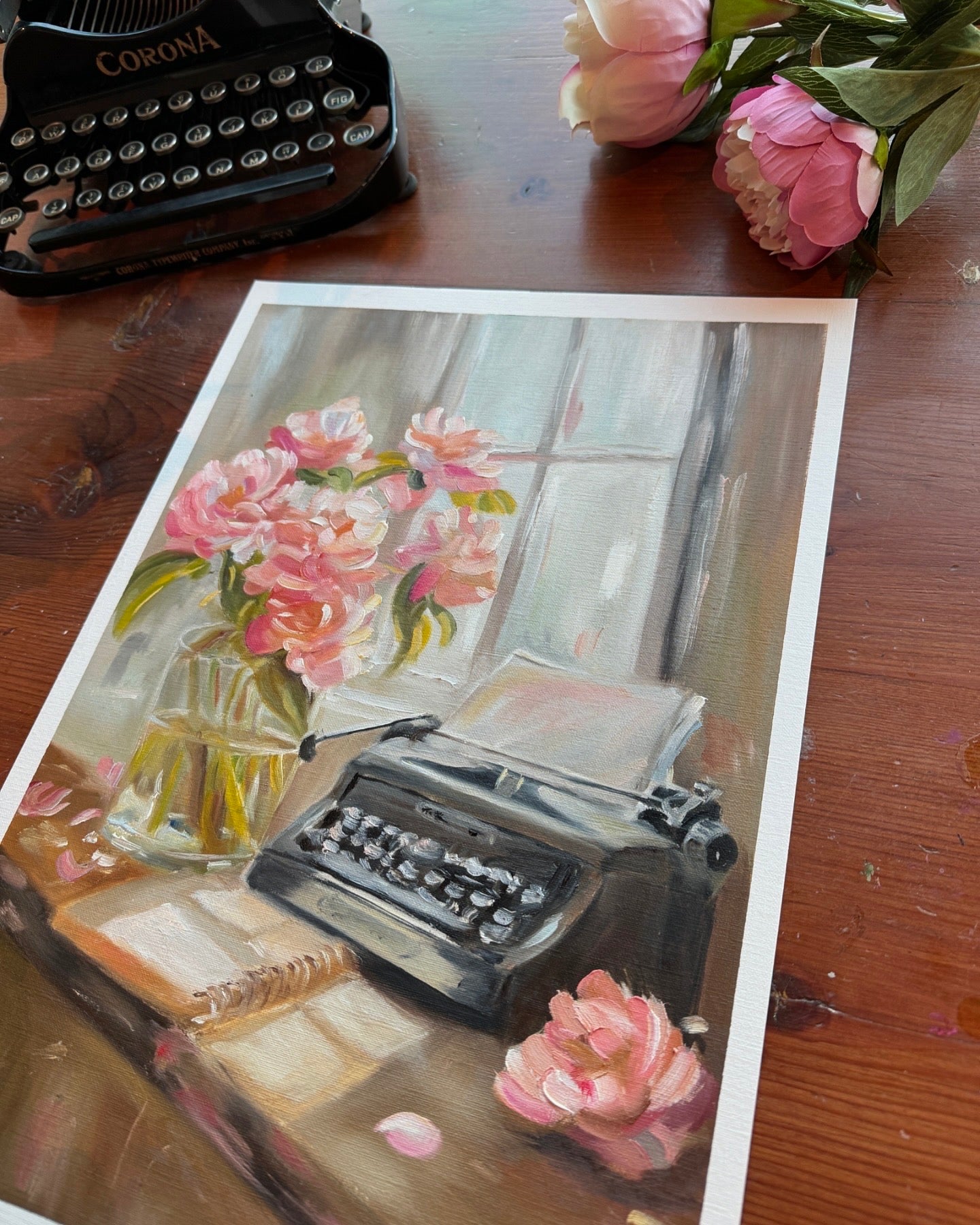 Peonies and Typewriter – Fine Art Print