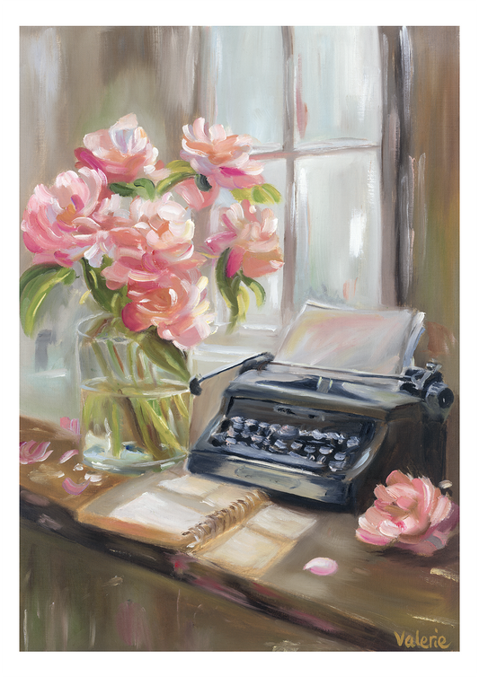 Peonies and Typewriter – Fine Art Print